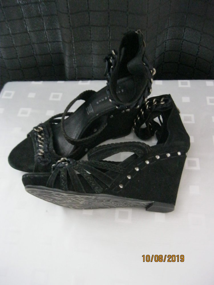 Sandale # 5TH avenue # Keilabsatz # Nieten # Echtleder#schwarz # 40