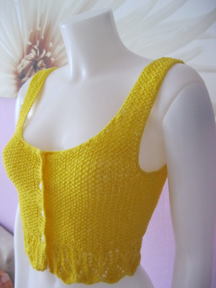 NEU Stricktop gelb Crop-Top Handmade S/M