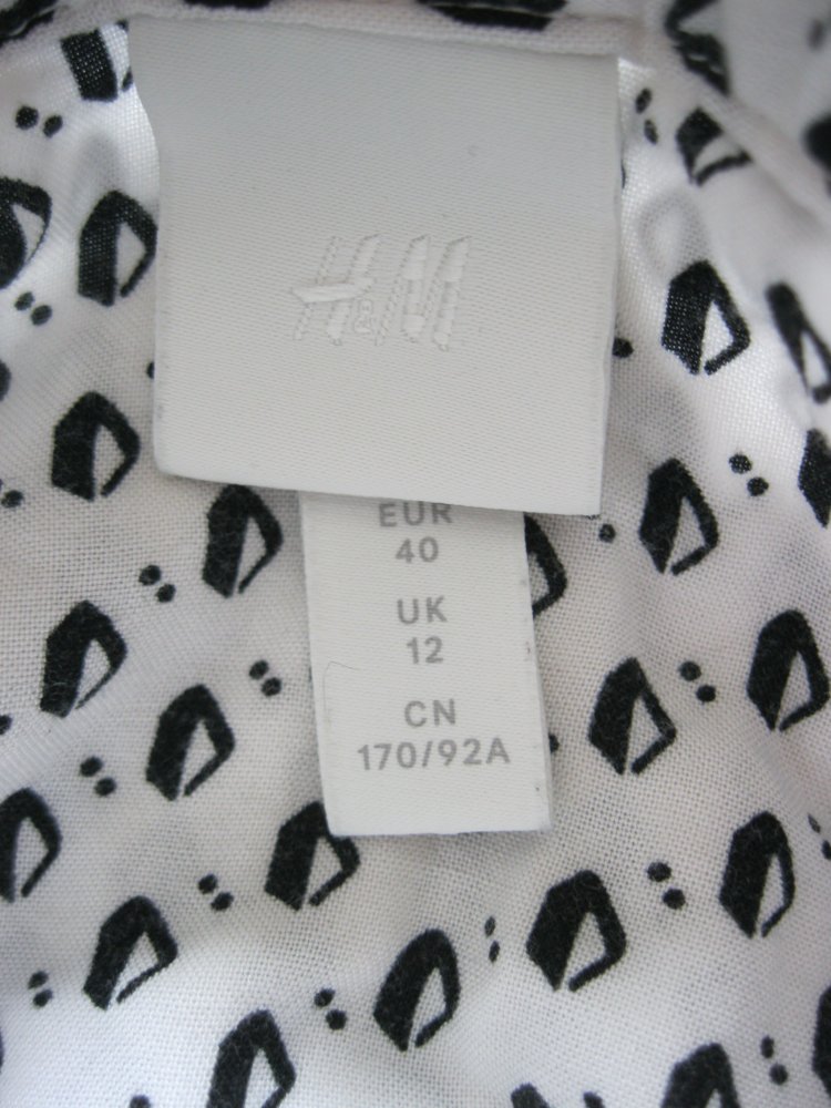 H&M Bluse/Tunika 3/4-Arm Hahnentritt-Muster Creme/Schwarz 100% Viskose 40
