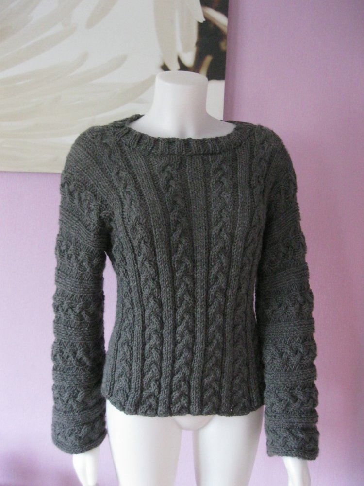 NEU Strickpulli Handmade Zopfmuster Langarm grau S-L