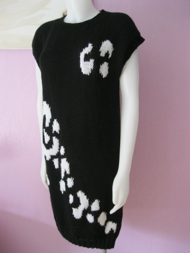 NEU Strickleid/Long-Pulli Handmade kurzärmlig Leo-Muster Schwarz/Weiß S-XXL Oversize