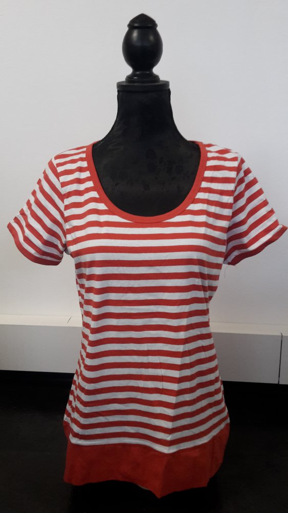 Shirt, Oberteil, Cotton made in Africa rot-weiß gestreift, Größe S ( 36 / 38 ), gebraucht