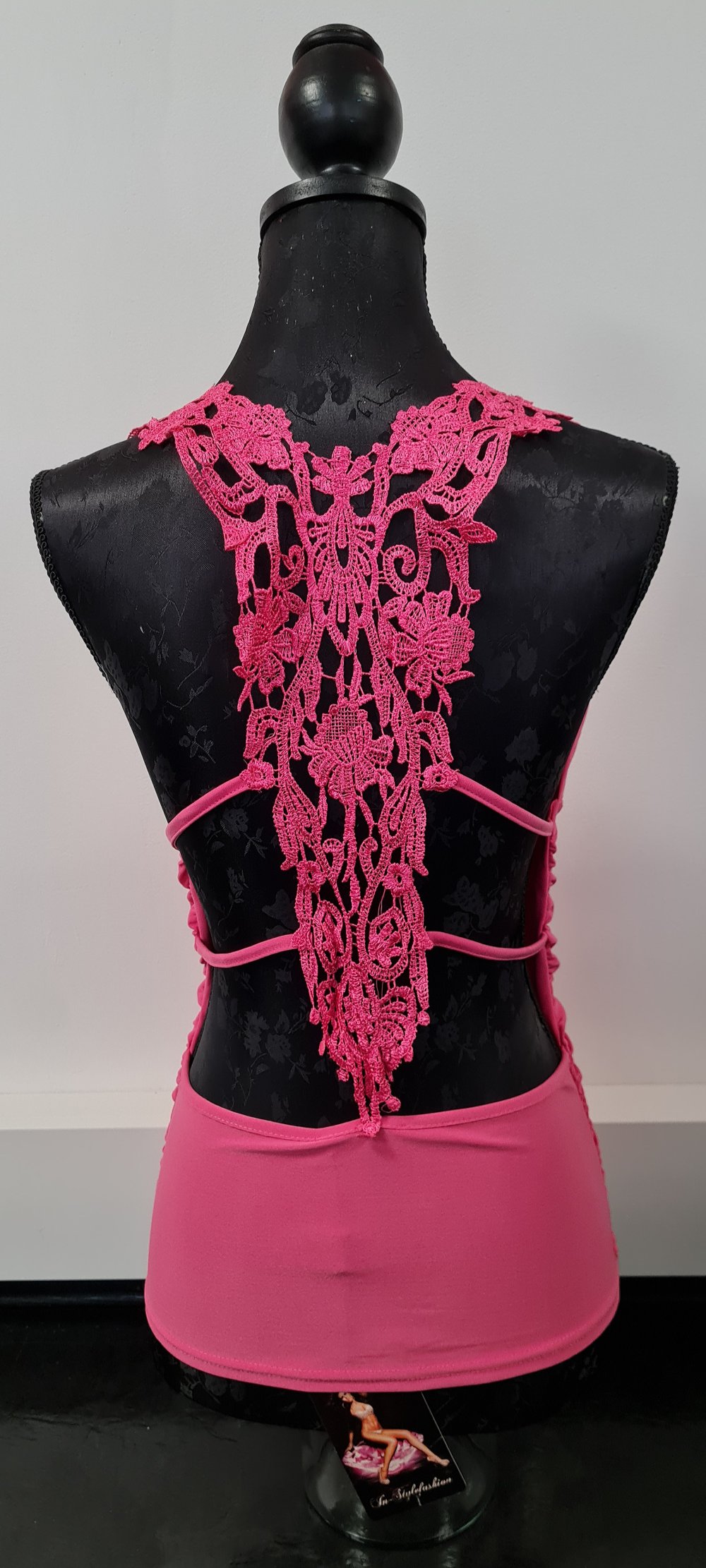 Top, Shirt mit Spitze, Oberteil, In-Stylefashion fuchsia, One Size, NEU mit Etikett