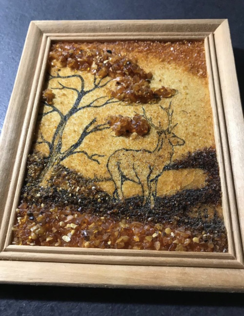 Wandbild Retro Deko Steingemälde 80ies Unikat Naturmotiv Stone Tierbild Deko Landhaus 