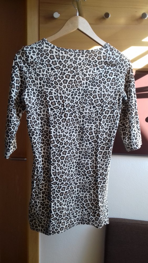Shirt Leolook,  Longshirt Halbarm Animal Jaguar Printdruck Gr. M beigebraun Shirt Oberschenkellänge    