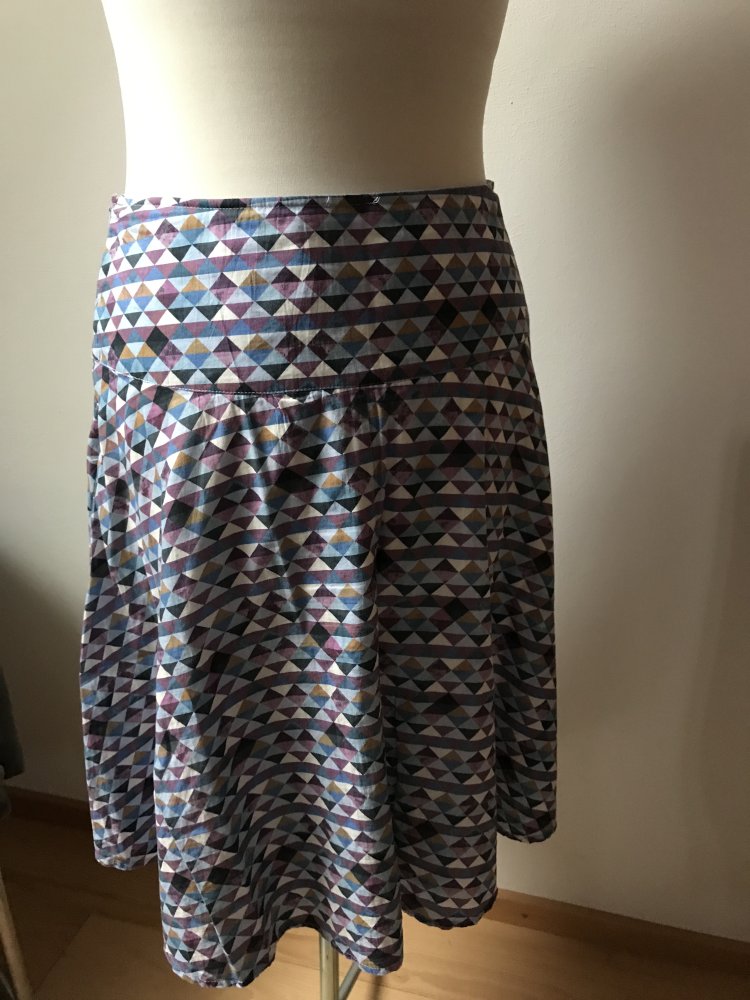 Rock Midirock Tellerrock 40 Multicolor Batikprint Blau Baumwolle A-Linie Retro Ethno Design 