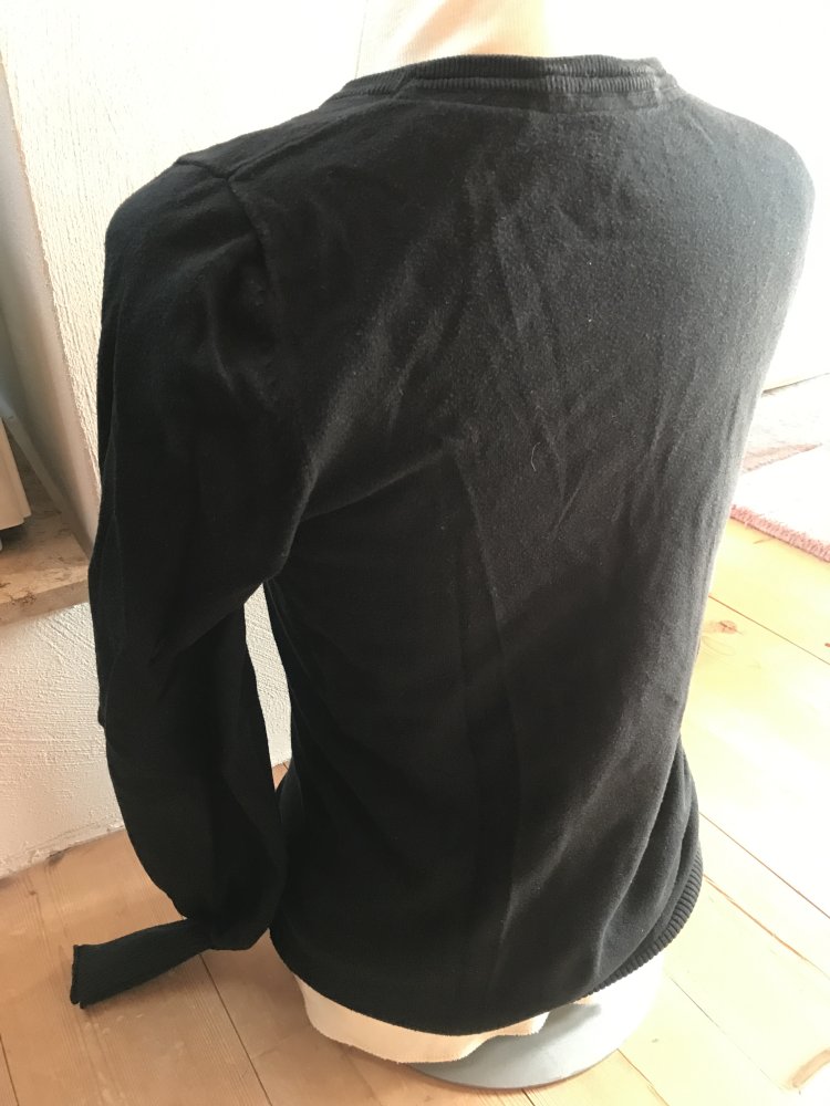Pullover Feinstrick Esprit Baumwolle V-Ausschnitt Detailverliebt Oberteil edc schwarz M 38/40