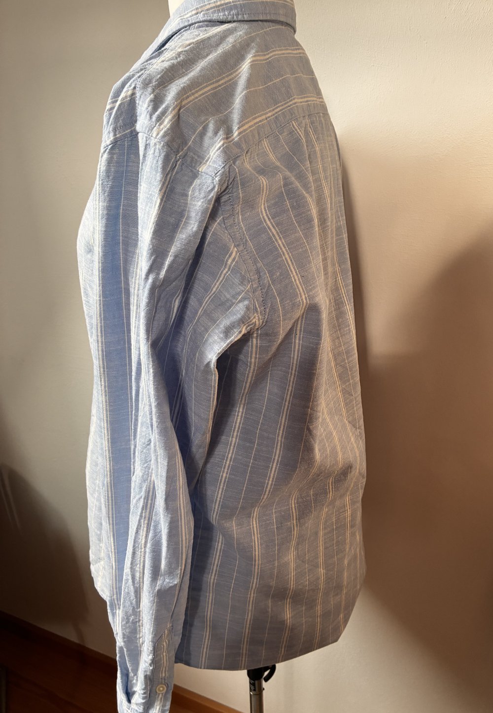 Herrenhemd XL Kragen Hemd Langarm hellblau Regular Fit Streifen Karo Stich Muster 