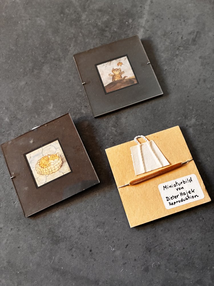 Tierwelt Kunst Bilder Miniatur Cats Reproduktion Katzenbild Motiv Wanddeko Motto Bunte Welt Hajek Dieter Nostalgie Sammlerobjekt 