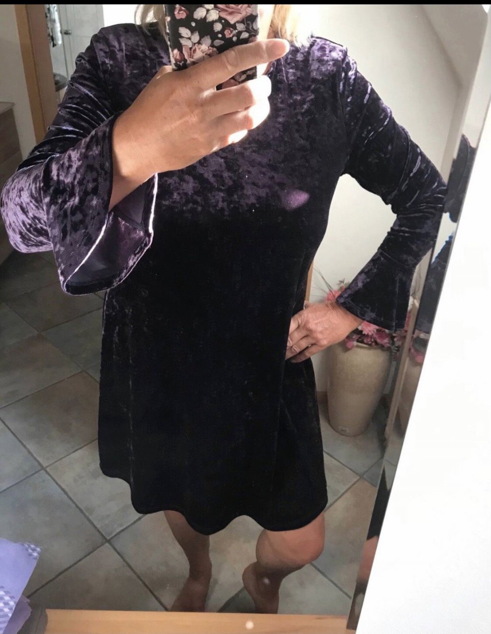 Midikleid Fantasy Larp Cocktailkleid  Samt UK 44/46 Gothic A-Linie Festlich Kostümkleid London Label Volantärmel 