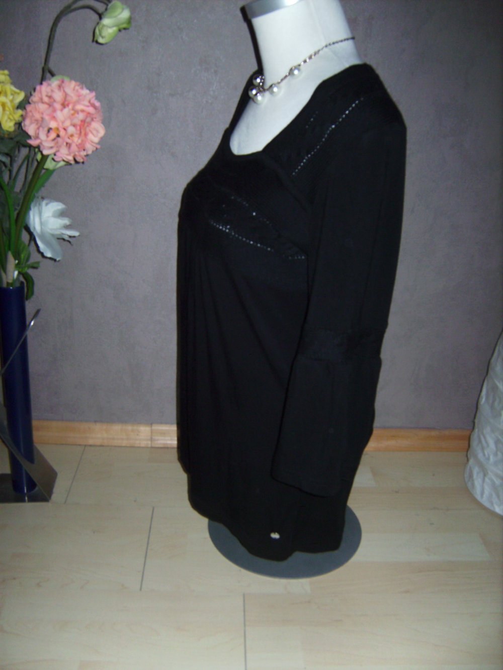 Shirt Tunika Street One Gr. 40, Peplum Ärmel, Passepartout U-Boot Kragen, Verziert, Volantärmel, feminin, romantic. Oberteil T-shirt Halbarm verspielt, Trompetenarm Street One, Strick Inlet`s