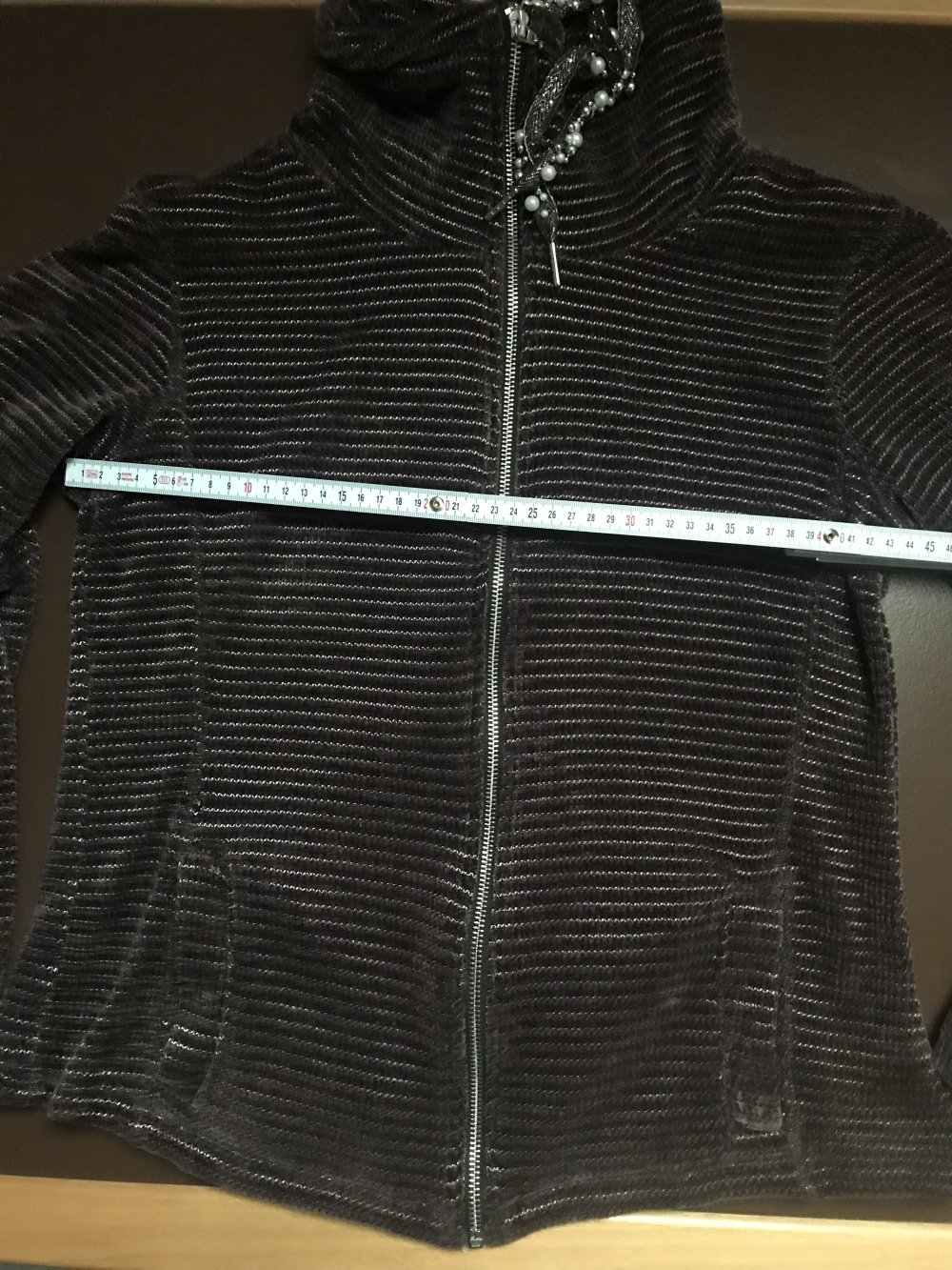 Zipperjacke Cardigan 40 Samt Cord Struktur Hoodie Weste Braun