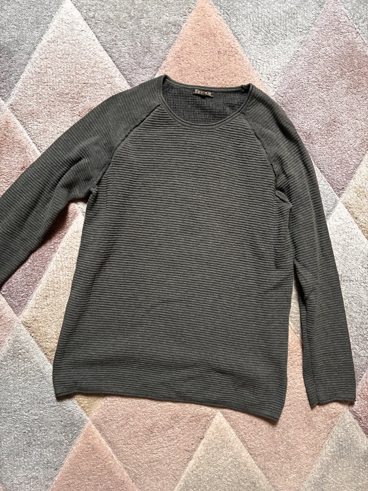 Pullover Herren Langarm Grau Strick Casual M/L Review Waffelpique Oberteil Basic Streetwear 