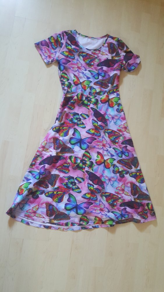 Kleid Midikleid Casual Papillon Schneiderei Feminin Bunt Schmetterlingprint 38/40/42 Jersey Stoff 