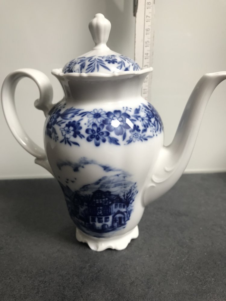 Kaffeekanne Moccakanne Singlekanne Porzellan Seltmann Weiden Nostalgie Theresia Blumendecor Band Blau