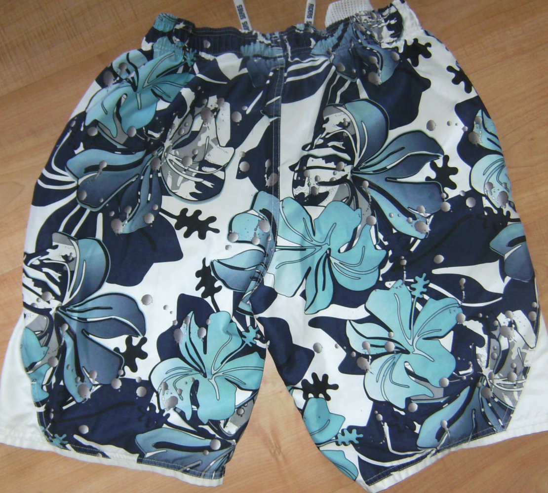 Surfer-Short, Florale Badeshort, kurze Hose, Badehose Gr. M, Printdruck mit Innenhose und Taschen, Rodeo 48/50, blau Sea , Beach-Wear, Hibiscus Water Dress