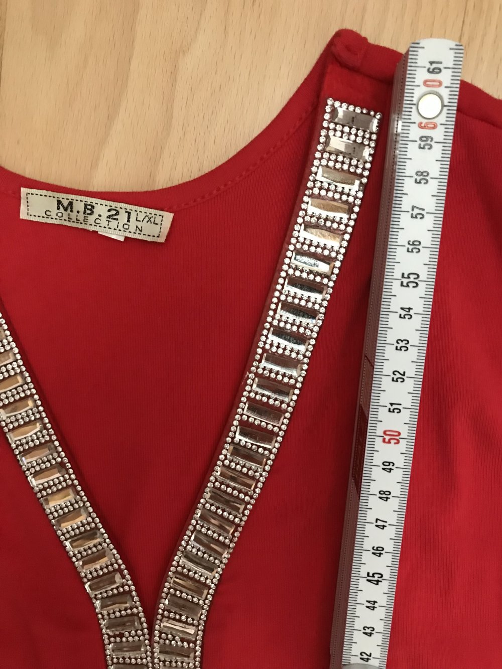 Oberteil Top Sexy rot 38/40 Women Fashionista Strass Glitzer V-Ausschnitt MB Collection Longsleve Jersey Shirt Glamourös festlich 