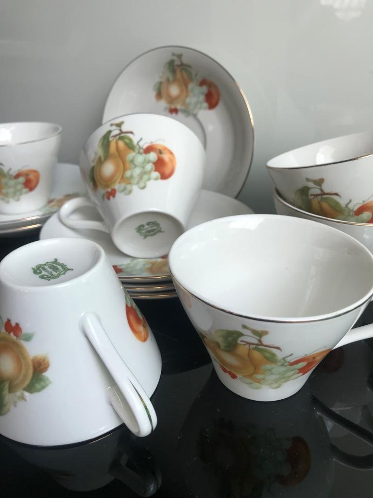 Porzellan Set Teetassen Konvolut Obstmotive Deko Stilleben Retro Design Fruits China