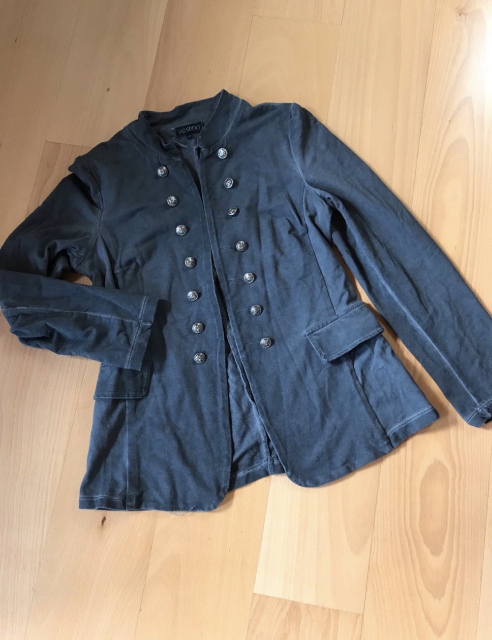 Blazer Jacke Jersey Grau 40 Oilwashed tailliert Usedlook Military Style offen Cape Italy Kimono Jacked Westenjacke 