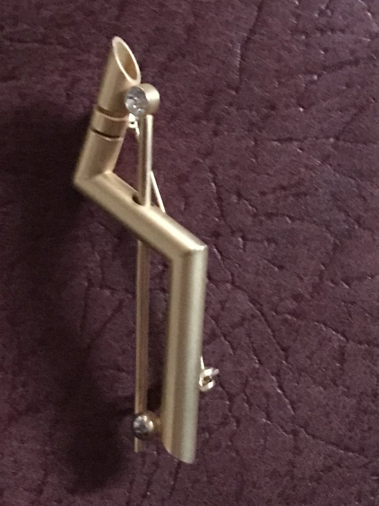 Brosche Anstecknadel Geometric Needle Academic Bauhaus Retro Strass goldfarben Art Nouveau Pin Needle Kragenbrosche 80s NDW Nostalgie used Kostümschmuck goldfarben 
