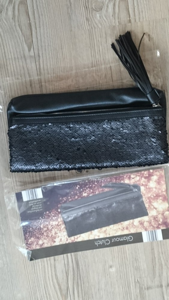 NEU! Glamour Clutch mit Pailletten, schwarz