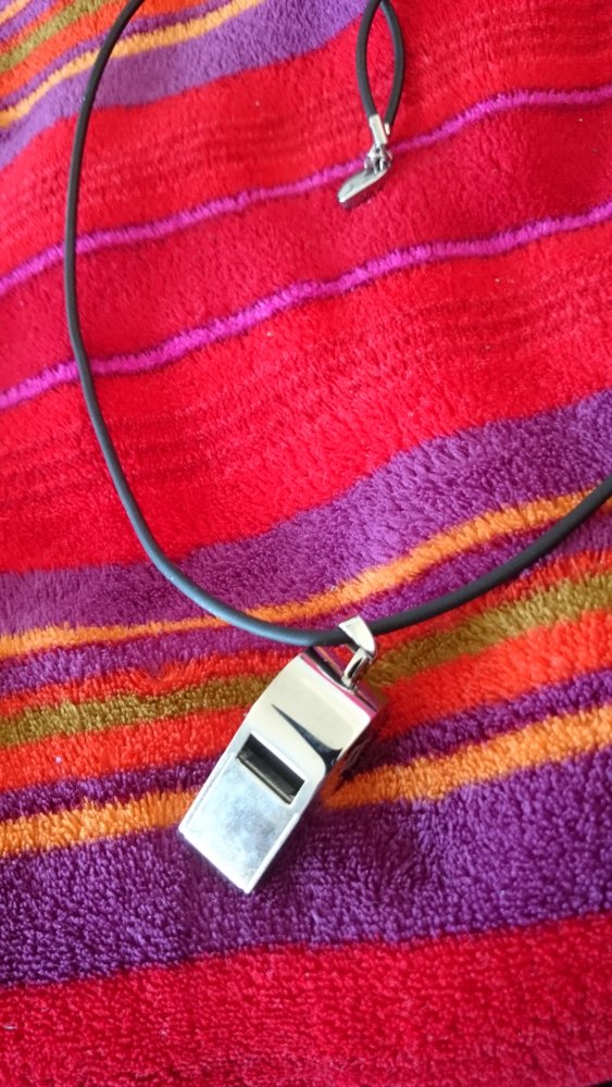 Designschmuck mit Wirkung - Trillerpfeife mit Kautschukkette