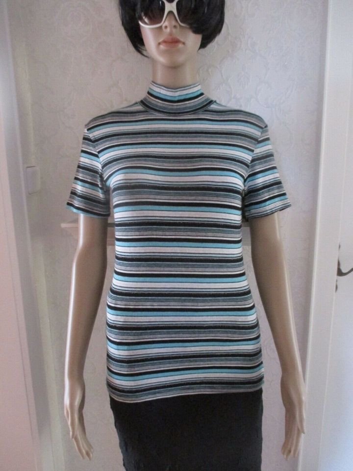 NEU * Glitzer- Lurex * DESIGNER * Kurzarm * Halbarm * Feinstrick * wie Rollkragen * Bodycon * Pullover * Gr. 36- 38/ S * schwarz * türkis * silber *