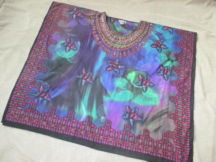 Aquarell * Blumen * Blüten * Glitzer * Strass- Kristalle * Seiden- Satin * Strand * Überwurf * Poncho * Tunika 