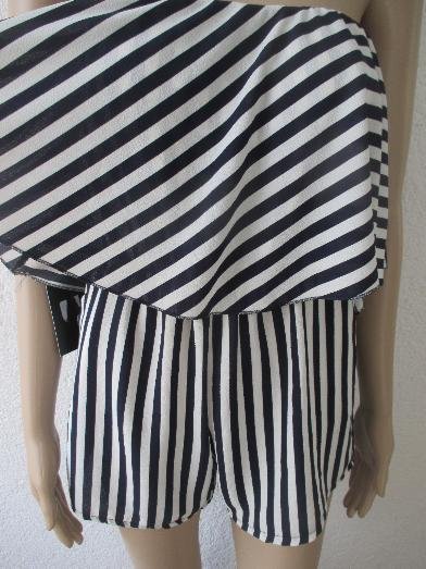 NEU mit ETIKETT * Maritim * Navy * Marine * Sailor * Style * Streifen * Volant * Kurz * Short * Off Shoulder * Schulterfrei * Bustier * Einteiler * Anzug * Overall * Jumpsuit 