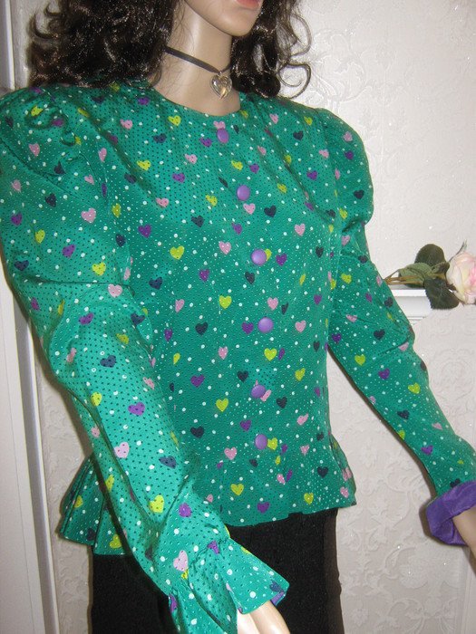  NEU * Original VINTAGE * Seiden * Peplum * Schößchen * Bluse * Jäckchen ''STUDIO DRESS de Luxe'' Gr. 38- 40/ S- M * smaragd- grün * bunt *