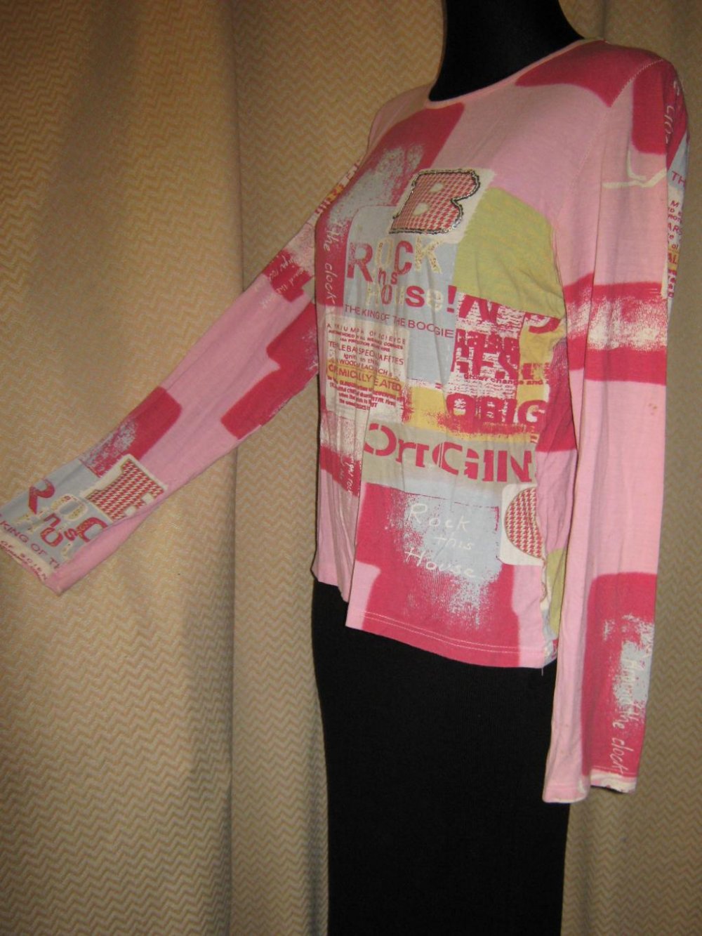 NEUw * Edel * ausgefallen * Hippie * Festival * Patchwork- Style * Glitzer Pailletten * DESIGNER * Langarm * Longsleeve * T- Shirt * Gr. 38- 40/ S- M * rosé * silber * pink *