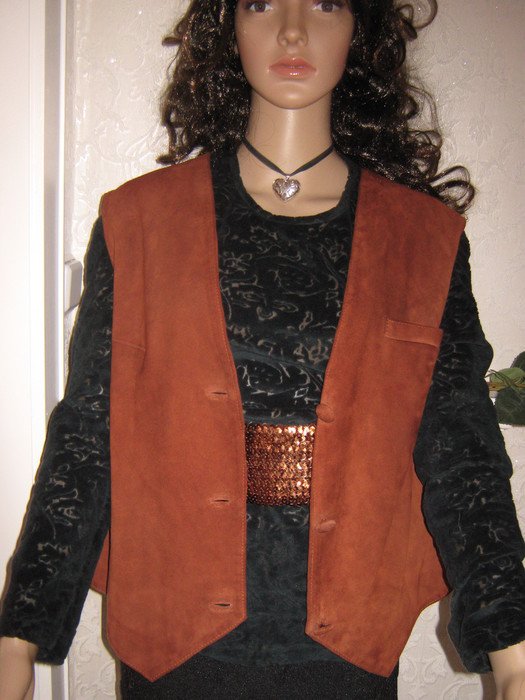  NEU * Edel * DESIGNER * Velours * Echt Leder * ärmellos * Gilet * Weste * Gr. 40- 42/ M * terracotta * reh- braun *
