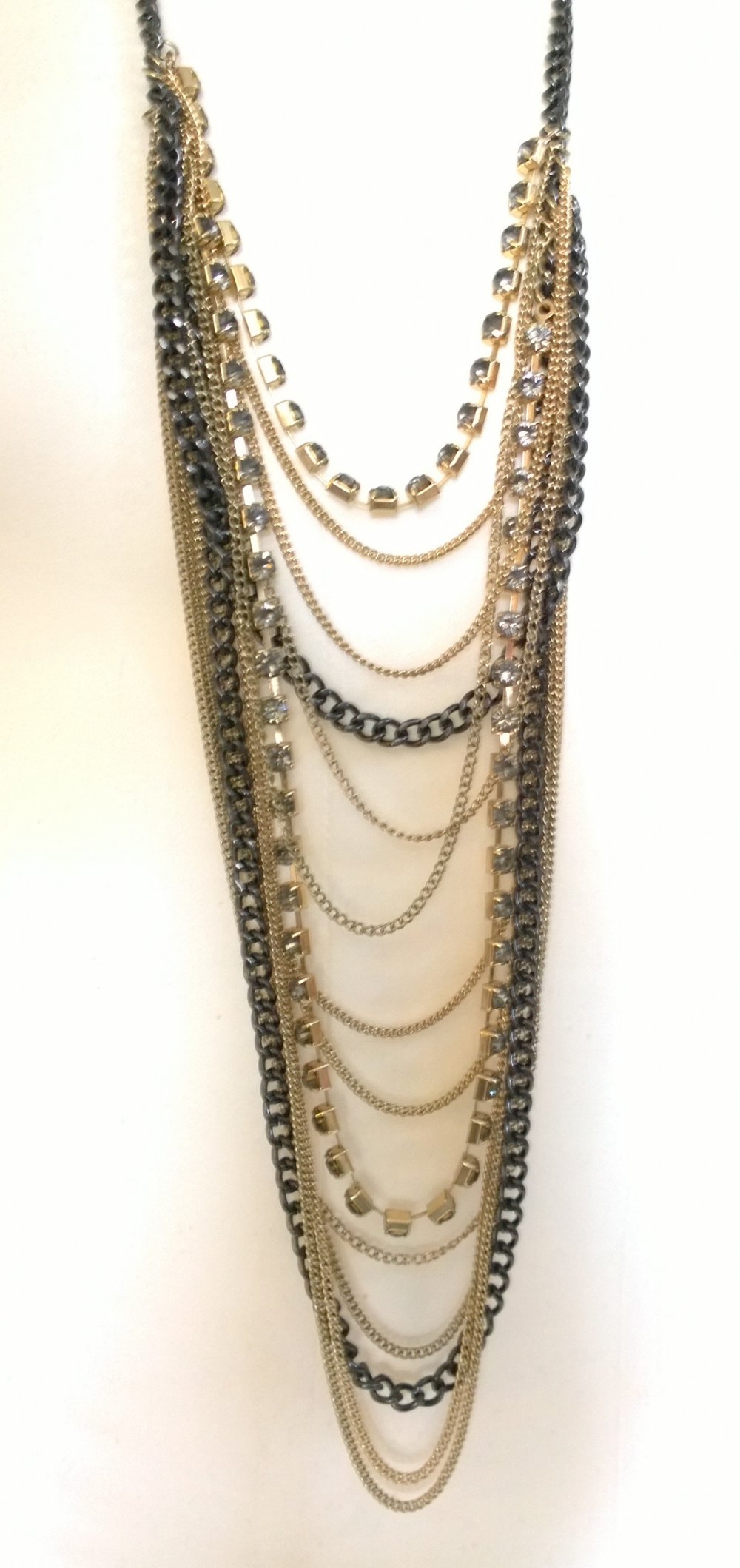 Kette, lang, Lagenkette, layering, schwarz/gold