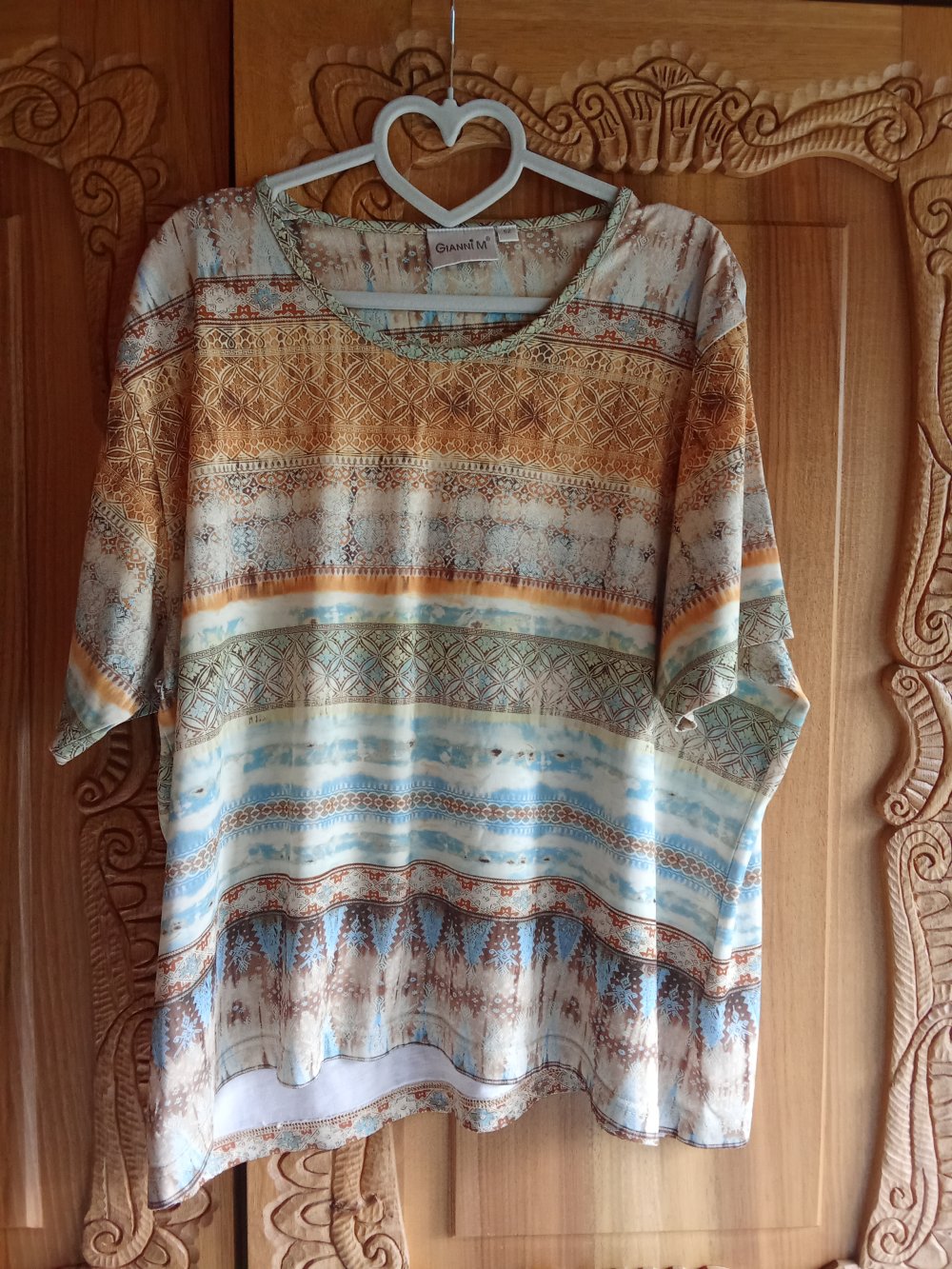 T-Shirt terracotta türkis gestreift