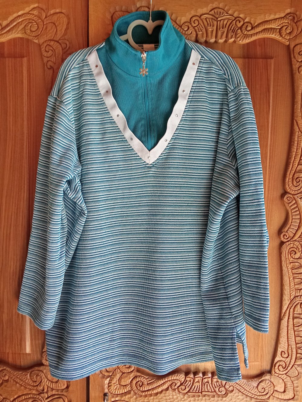 Pullover petrol weiß gestreift
