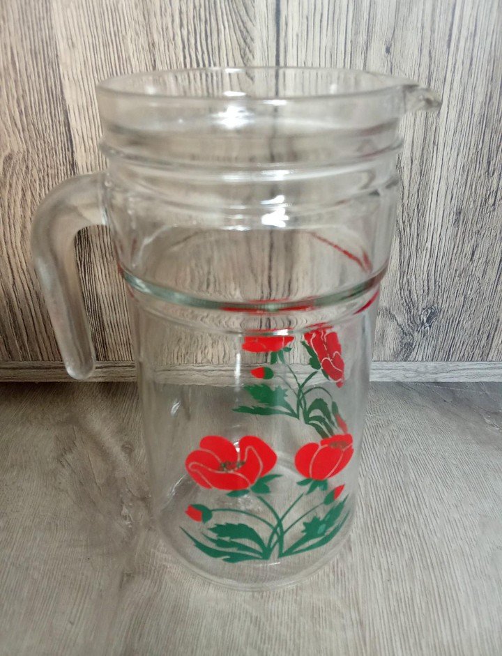 Karaffe+ Gläser Mohn rot Vintage 70's 
