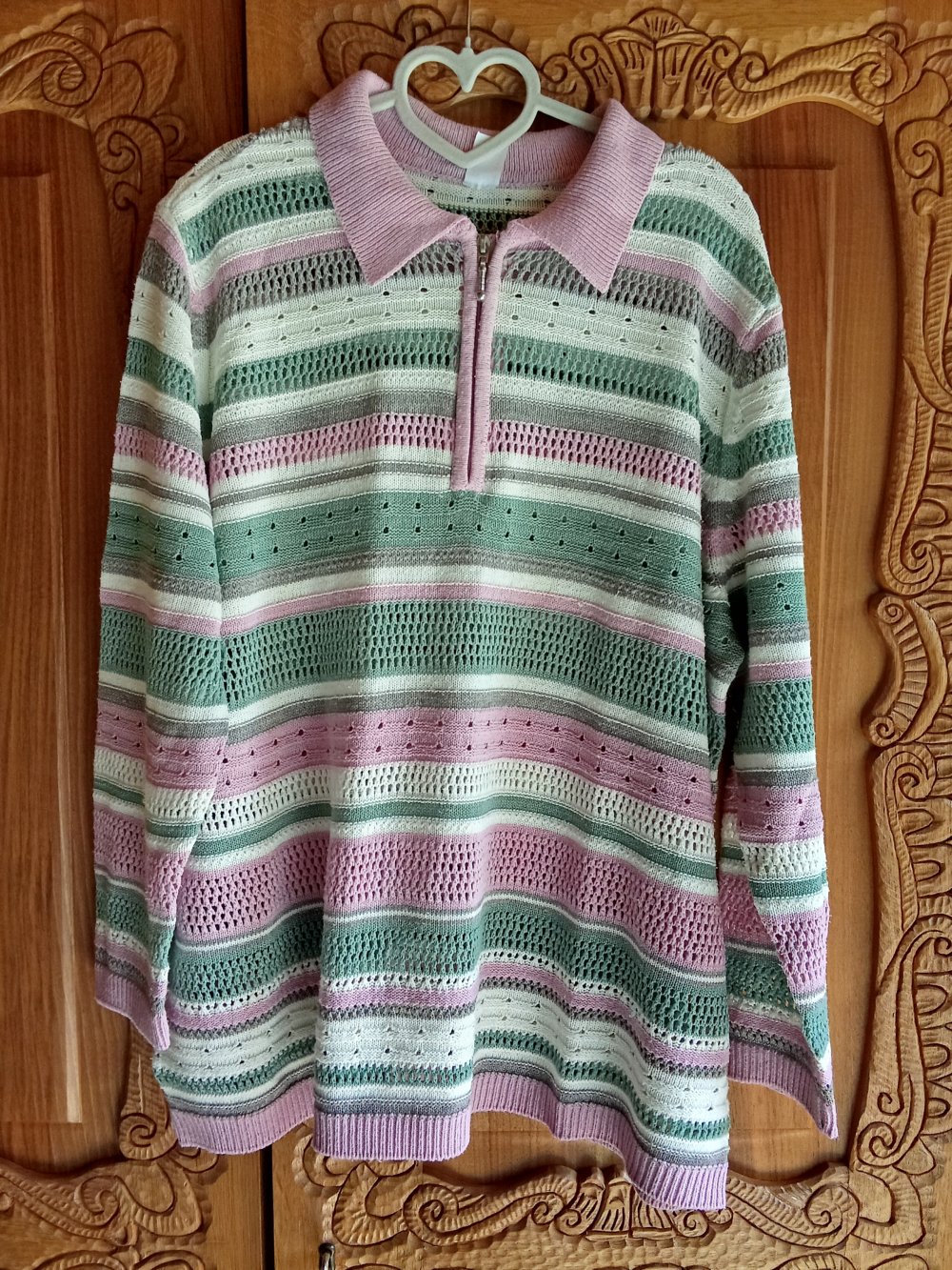 Pullover rosa grün weiß gestreift 