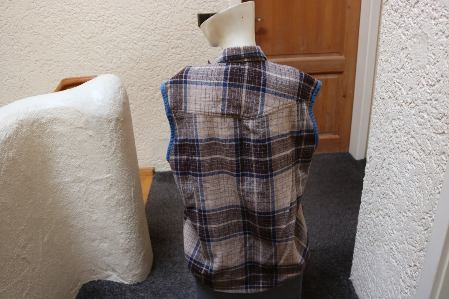 #Weste m. Wolle, Gr. 52, #braun-blau, #kariert - Back to Basics