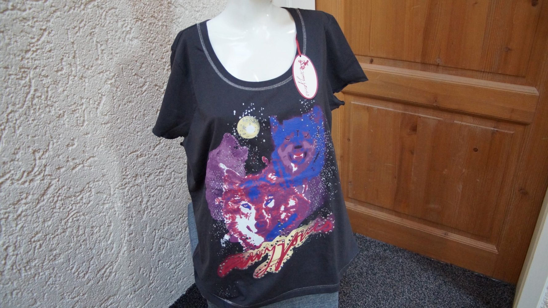 #Shirt m. Wolfsprint, #Nieten, Gr. 44/46, #anthrazit, #Amy Jones 