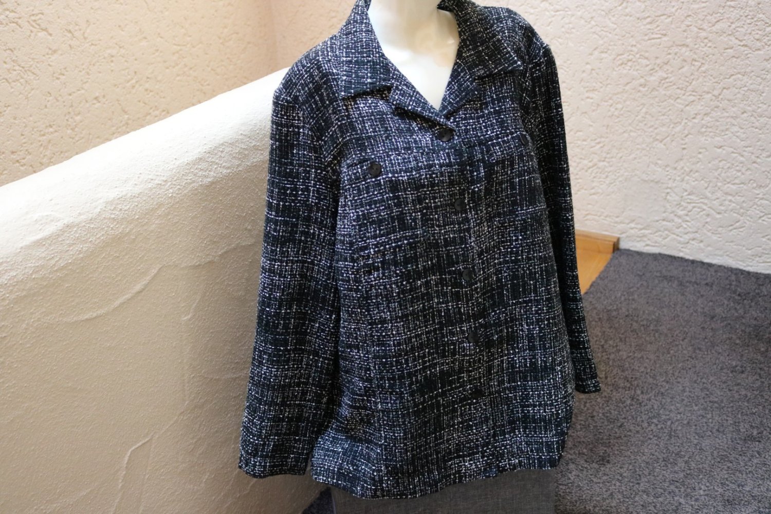 Jacke, Gr. 48, #schwarz-weiß-grau, #Strukturstoff