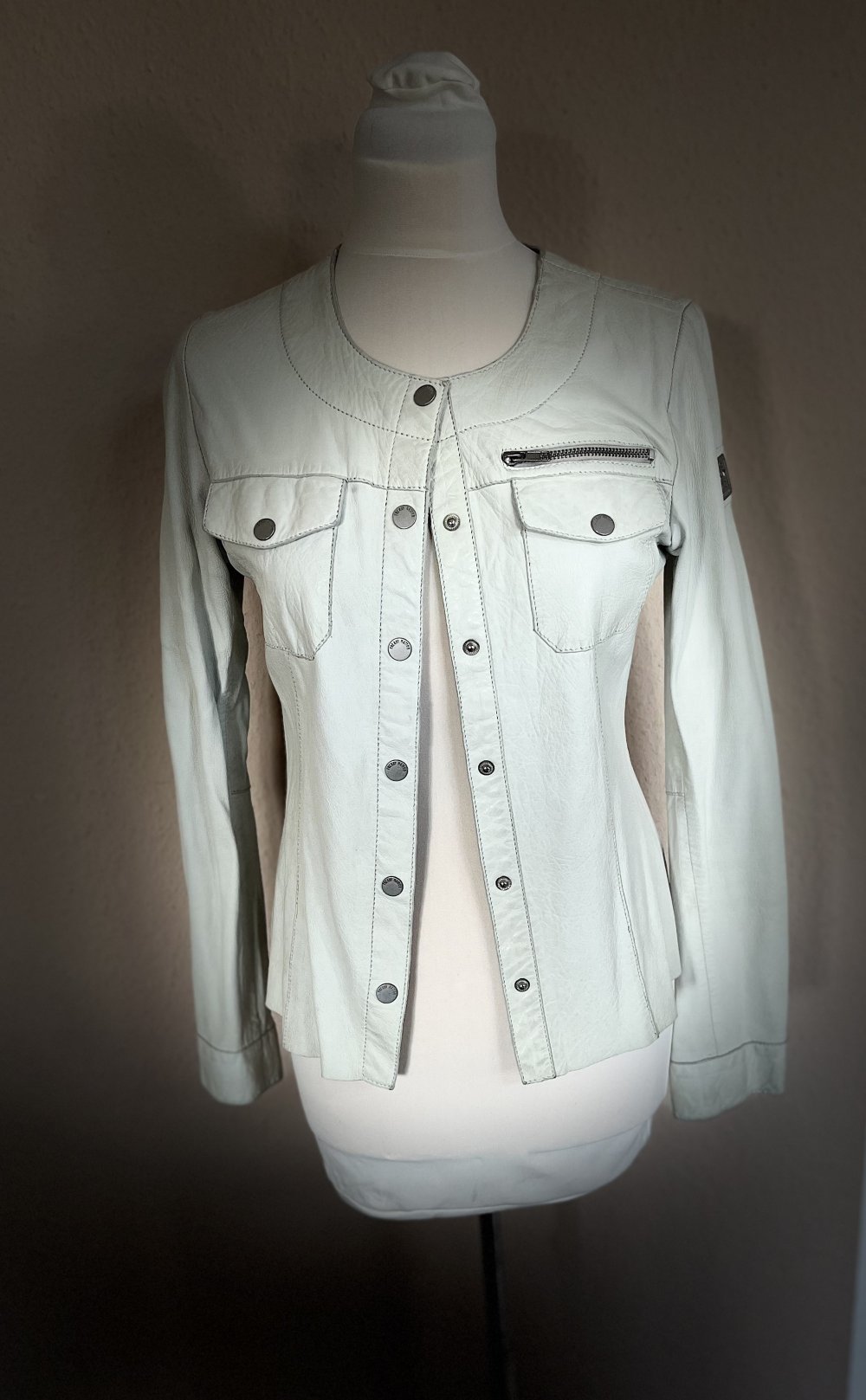 Freaky Nation Nappa Leder Bluse / Jacke Gr.S Farbe Off white /hellgrau