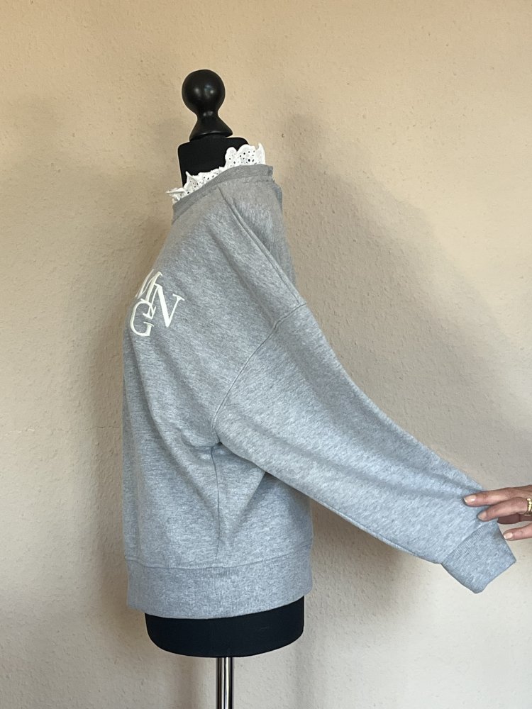 MNG Mango Basic Sweatshirt mit weißem Kragen Gr.S hellgrau