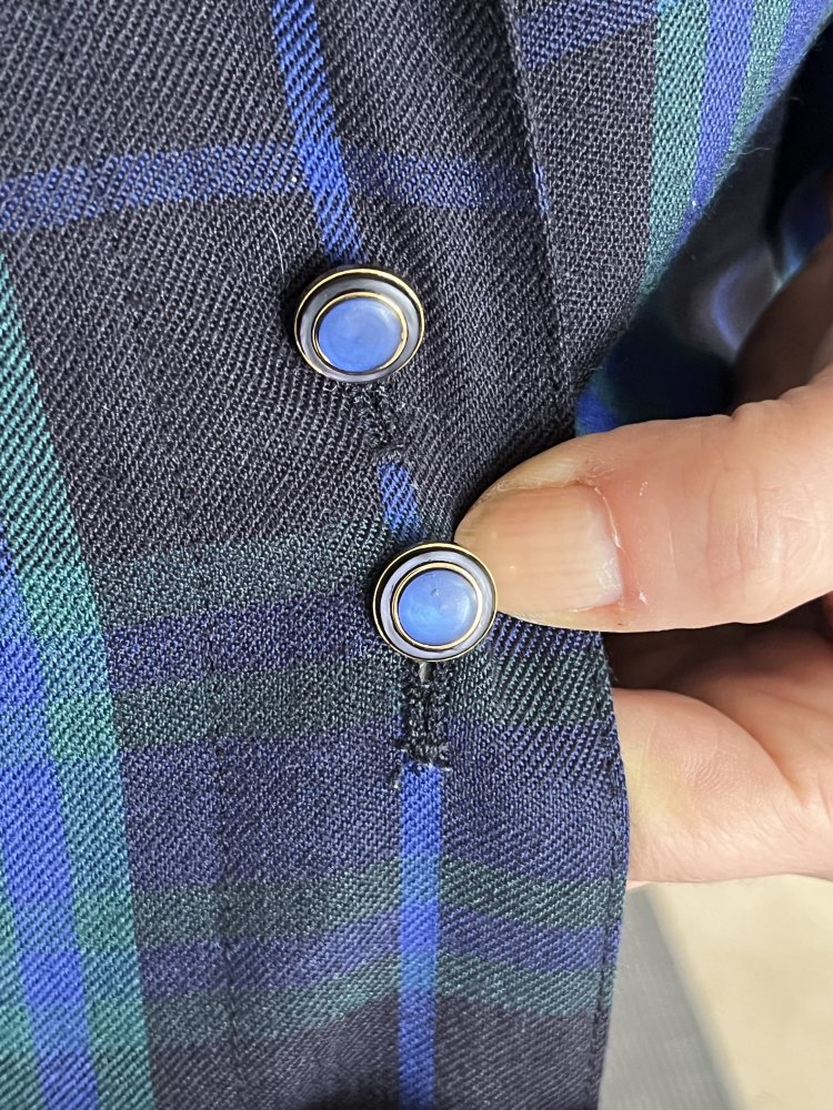 Delmond Vintage Hemdblusen Jacke Gr.42 kariert mit Doppelbuttons tolles sattes Blau 