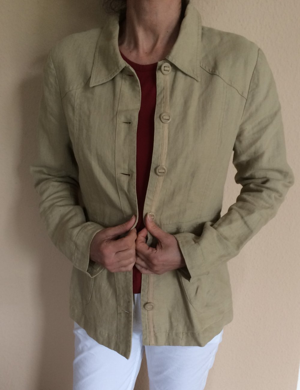 H&M Sommer Leinen Blazer Jacke tailliert unterfüttert Gr.38 in hellem Nude Ton