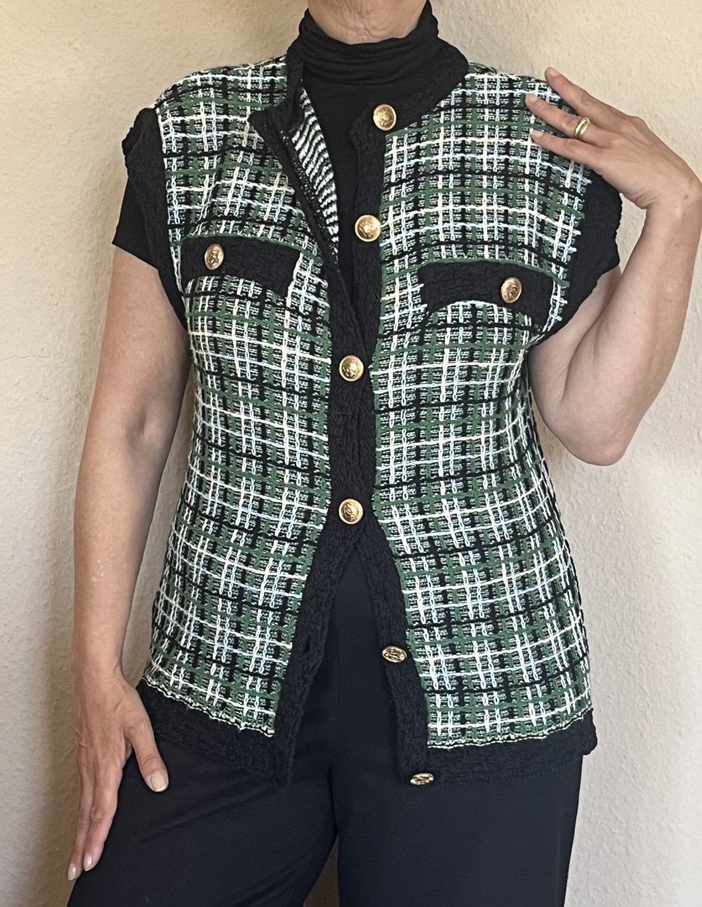 Mango Oversized Strick Weste im CC Style Gr.S mit goldenen Knöpfen