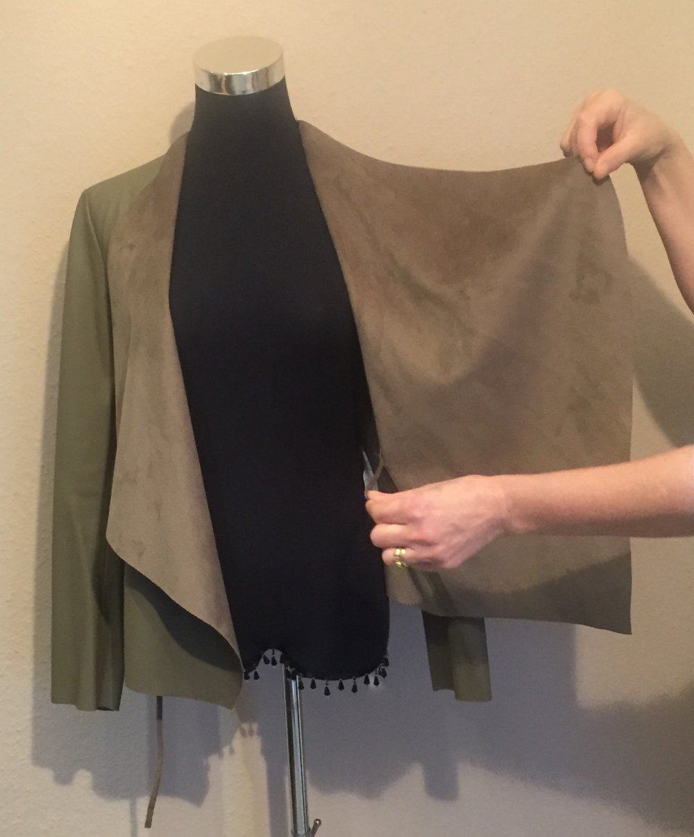 Zara Basic Kunstleder Jacke Cardigan Gr.S Khaki mit Wasserfall Kragen