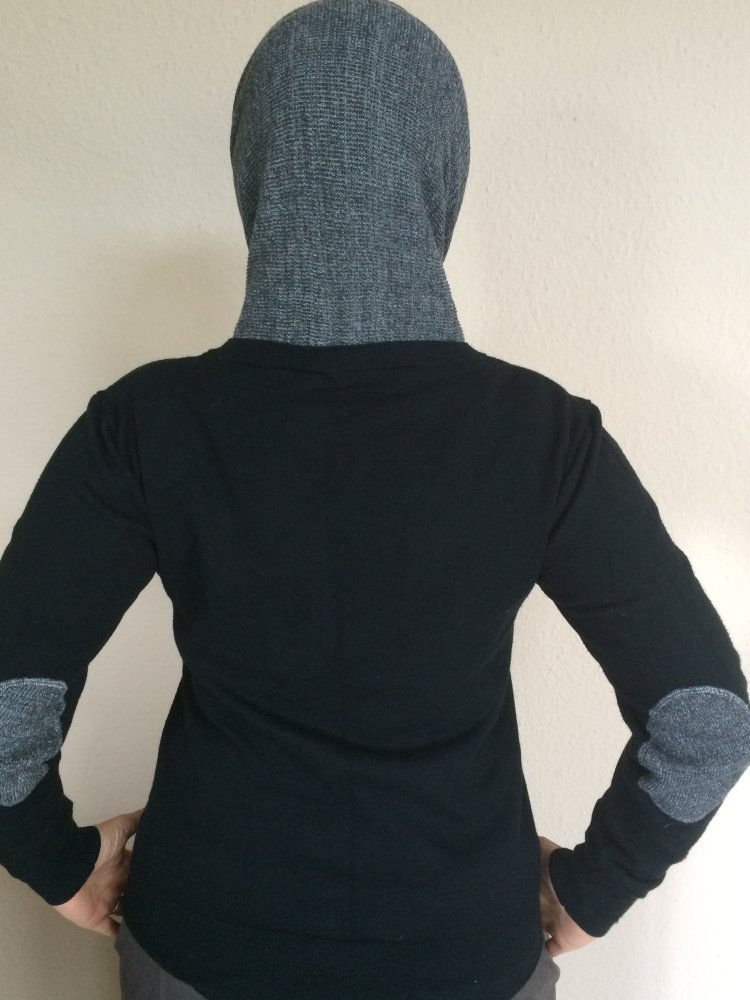 Dress & Go Pullover Gr.L mit Hoodie Kragen Gr.M 50% Wolle mit Ellenbogen Patche