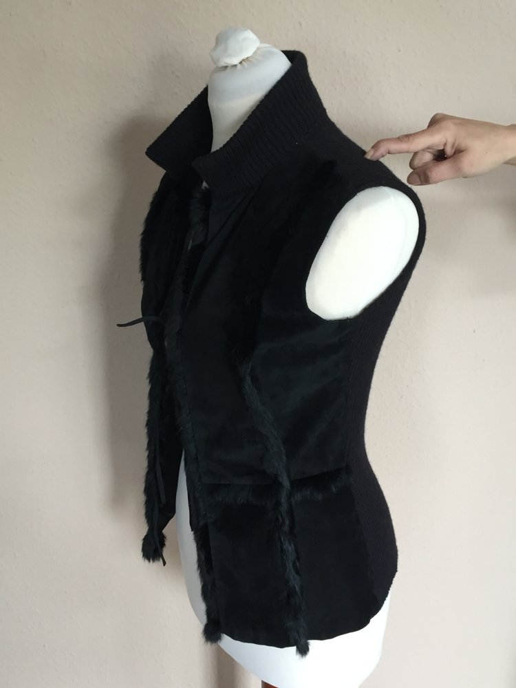 Sao Paulo Wildleder Merino Wolle Satin Mix Weste Gr.S schwarz
