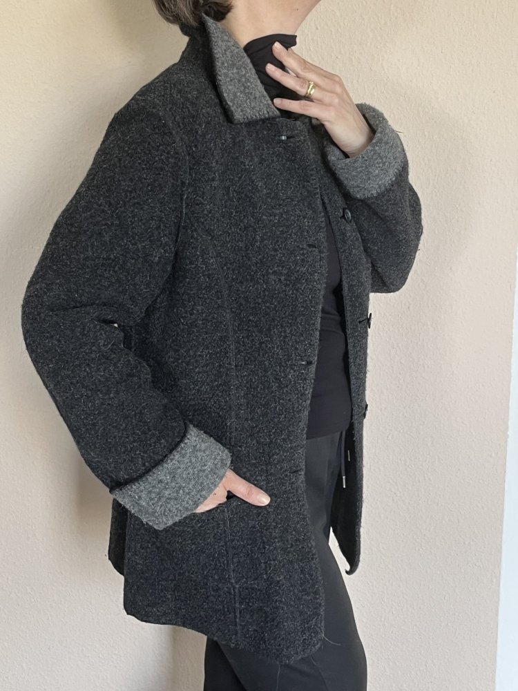 Anne L Oversized Blazer Wendejacke Gr.M/L aus 70% Wolle anthrazit grau / hellgrau