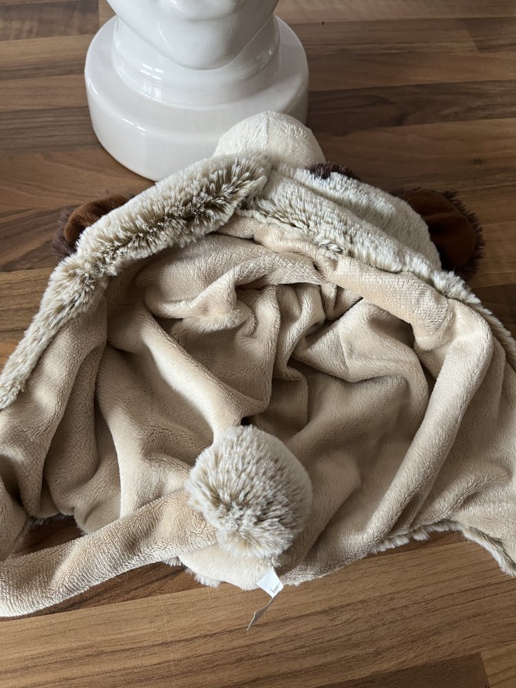 Jumi Fake Fur Kinder Mütze mit Hundekopf und Bommel Uni Größe